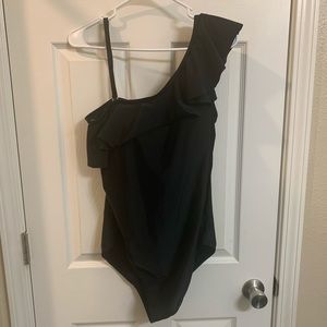 Ruffle front one shoulder maternity swim